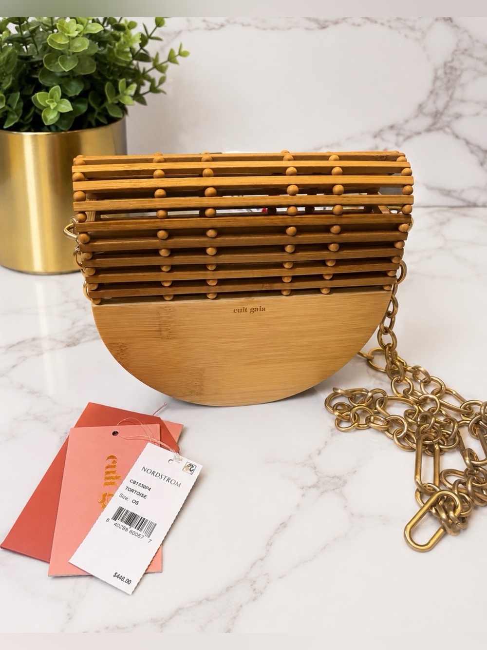 cult gaia bamboo ark mini crossbody in natural with gold chain